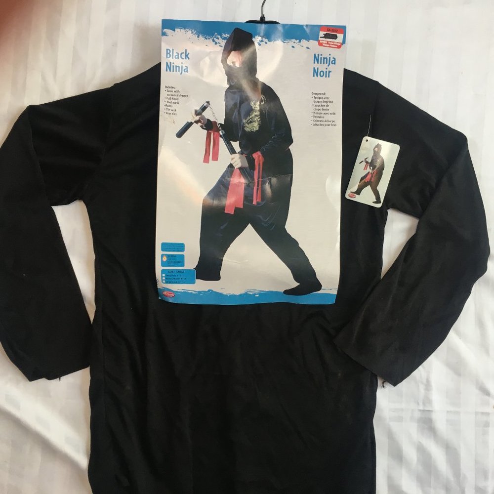 Black Ninja Boys Child Kid Halloween Costume Size 12 to 14 Fun World New - Picture 5 of 12